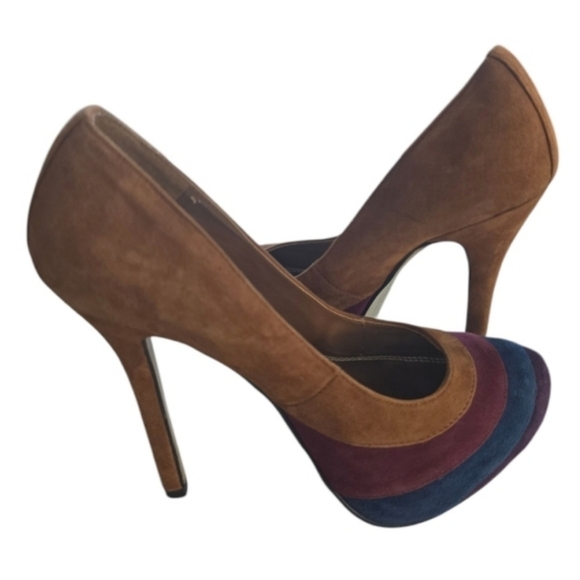 Bakers Pumps Heels Women Sz 7M Lita Rainbow Colorblock Suede Close Toe Exellent - Picture 1 of 15